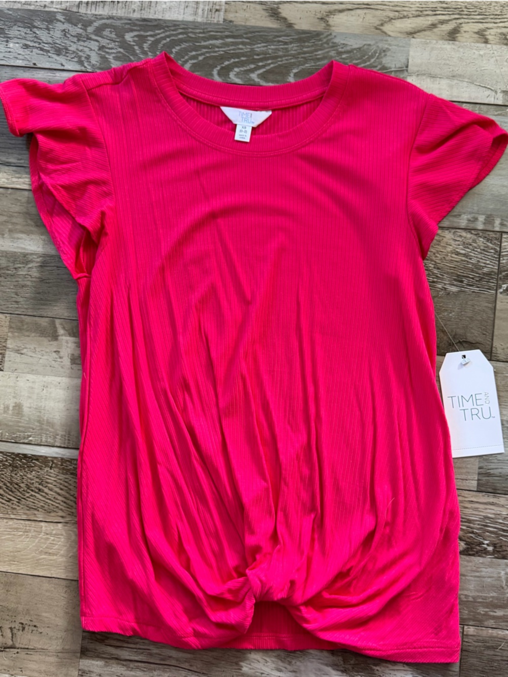 Time and Tru Hot Pink Twist-Front Short Sleeve Tee